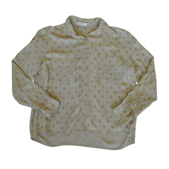 Vintage 90s Calvin Klein Womens Size M Beige Diamond Print Button-Up Blouse - Picture 7 of 8